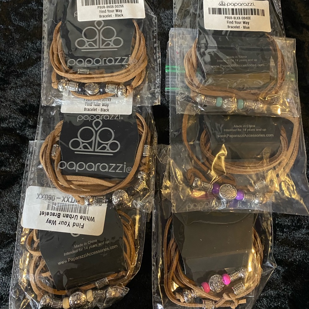 NWT Paparazzi Lot of 6 Suede Leather Cord Tie Bracelet/ Choker Silver Beads